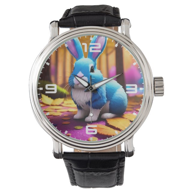 Reloj De Pulsera Retrato de conejito azul de sentada suave (Anverso)