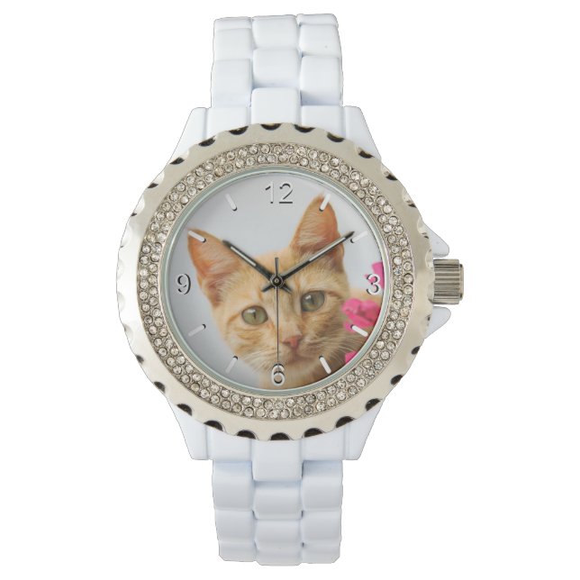 Reloj De Pulsera Retrato de gatito de gato de dedo - placa de marca (Anverso)