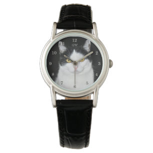 Reloj De Pulsera Retrato de gato negro y blanco