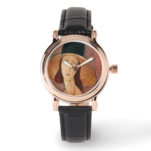 Reloj De Pulsera Retrato de Jeanne Hebuterne en un gran gorra