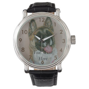 Reloj De Pulsera retrato de perro akita marrón y blanco