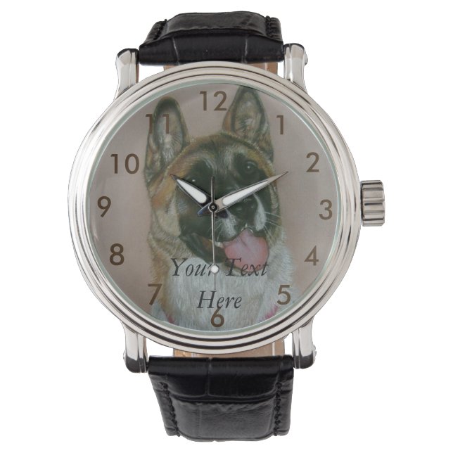 Reloj De Pulsera retrato de perro akita marrón y blanco (Anverso)