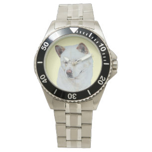 Reloj De Pulsera retrato de perro de akita blanca