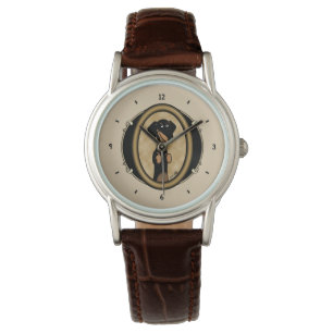 Reloj De Pulsera Retrato de Personalizado Dachshund Oval Gold (negr