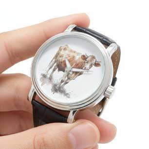 Reloj De Pulsera Retrato de vaca de granja rústica