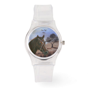 Reloj De Pulsera retrato equino escénico mare de castaño caballo 