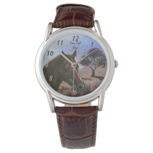 Reloj De Pulsera retrato equino escénico mare de castaño caballo 