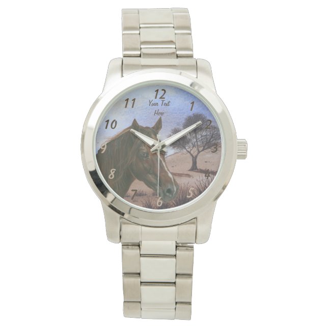 Reloj De Pulsera retrato equino escénico mare de castaño caballo ma (Anverso)