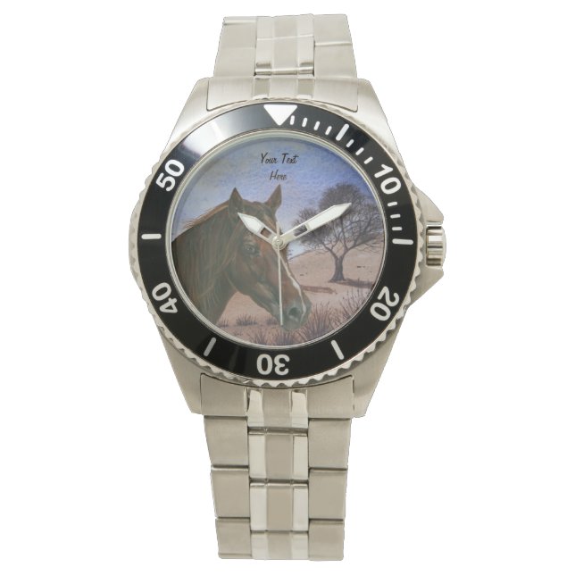 Reloj De Pulsera retrato equino escénico mare de castaño caballo ma (Anverso)