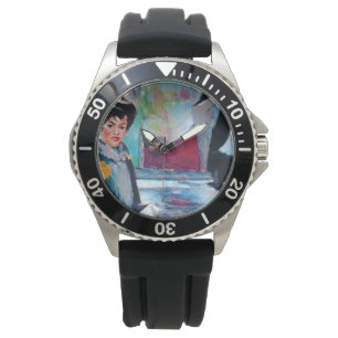 Reloj De Pulsera Retrato femenino vintage con fondo abstracto