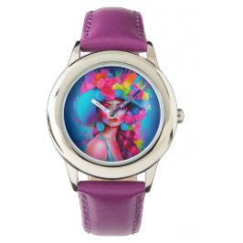 Reloj De Pulsera Retrato floral de Neon Fantasy