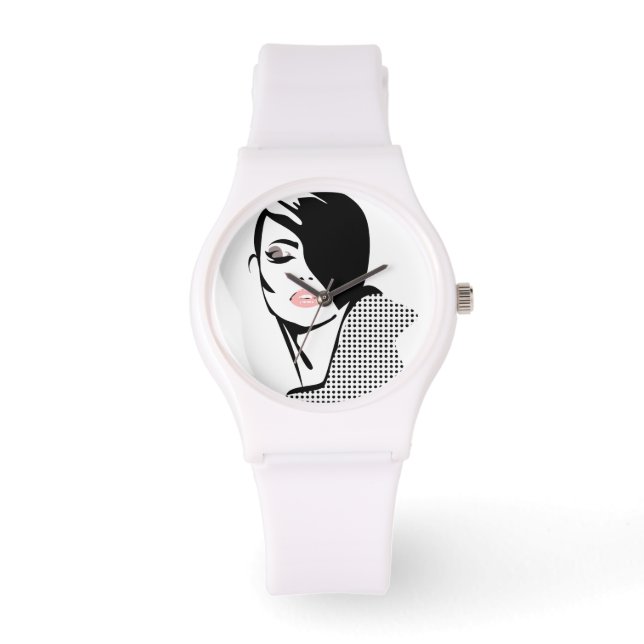 Reloj De Pulsera Retrato moderno de mujer blanca y negra minimalist (Anverso)