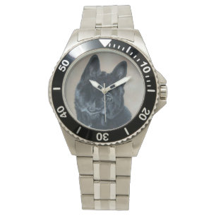 Reloj De Pulsera retrato realista de un perro akita negro japonés