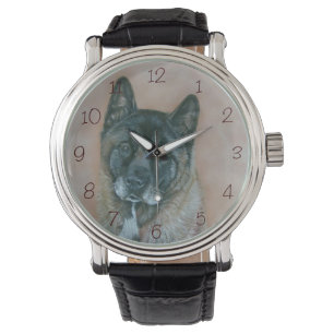 Reloj De Pulsera retrato realista pintura de un perro akita con car