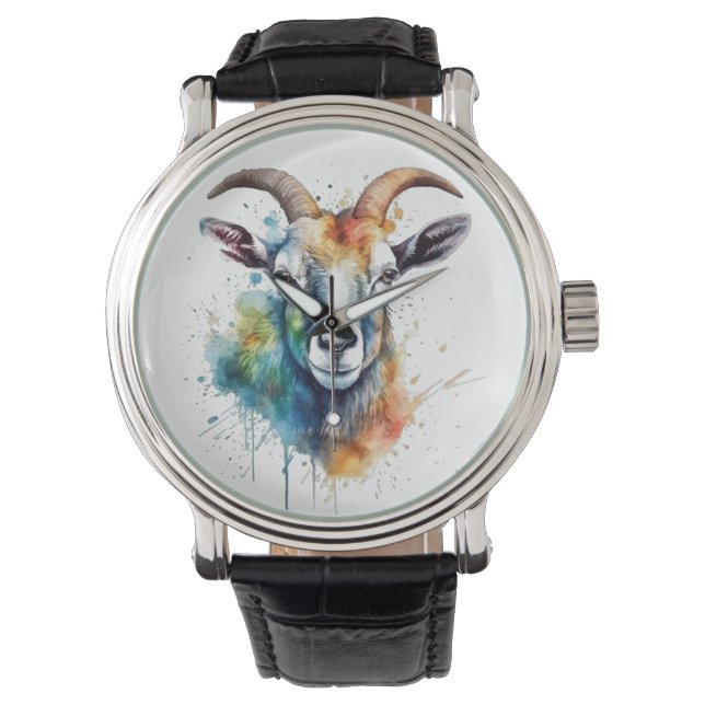 Reloj De Pulsera Retrato Vivid Rainbow Goat (Anverso)