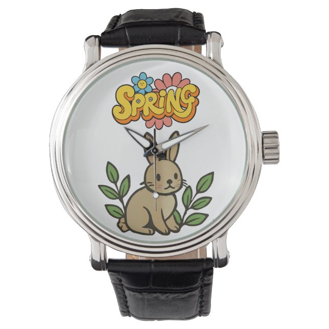 Reloj De Pulsera Retro 70s Spring Bunny Graphic Design (Anverso)