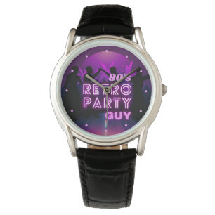 Reloj De Pulsera Retro 80 Disco Dance Fiesta Neon Purple Funky