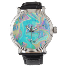 Reloj De Pulsera Retro Aqua Blue Liquid Art sobre Hydrangeas abstra