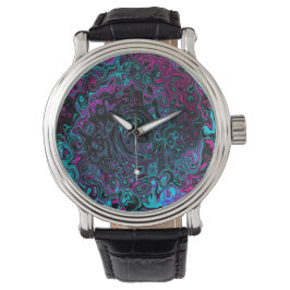 Reloj De Pulsera Retro Aqua Magenta y Black Abstract Swirl