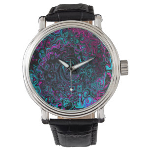 Reloj De Pulsera Retro Aqua Magenta y Black Abstract Swirl