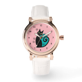 Reloj De Pulsera Retro azul rosa de gato atómico moderno de mediado