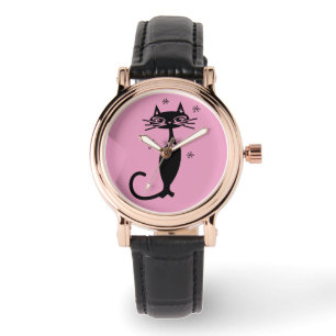 RELOJ DE PULSERA RETRO BLACK CAT WOMENS PIMK WRIST WATCH