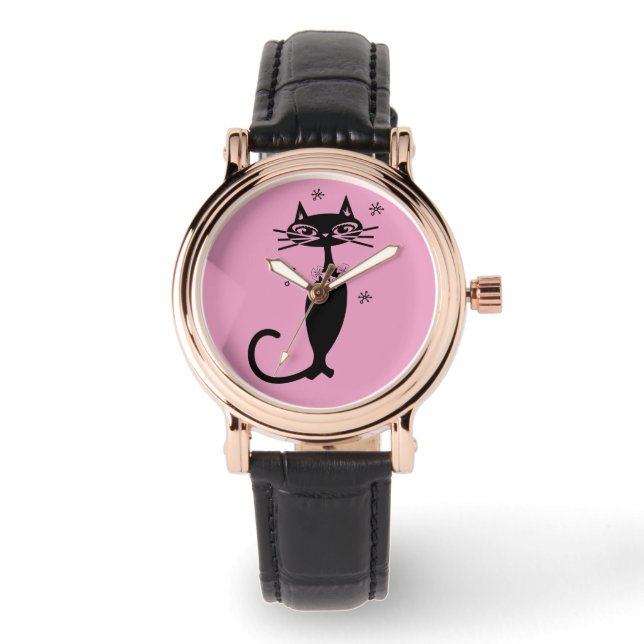 RELOJ DE PULSERA RETRO BLACK CAT WOMENS PIMK WRIST WATCH (Anverso)