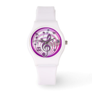Reloj De Pulsera Retro Efecto 3D Notas musicales rosadas