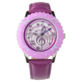 Reloj De Pulsera Retro Efecto 3D Notas musicales rosadas