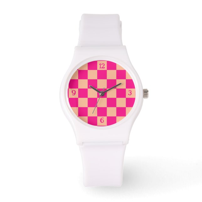 Reloj De Pulsera Retro geométrico con números de melocotón rosa cal (Anverso)
