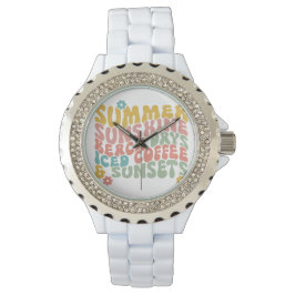 Reloj De Pulsera Retro Groovy Summer Pink Monograma Nombre