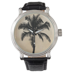 Reloj De Pulsera Retro Hawaiano Tropical Palm Tree Silhouette Black