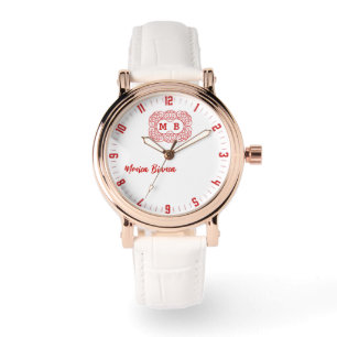 Reloj De Pulsera Retro Hipster Monogram white and red