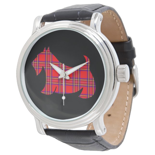 Reloj De Pulsera Retro Red Plaid Scottish Terrier Watch (Angular)