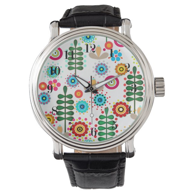 Reloj De Pulsera Retro, retro floral (Anverso)