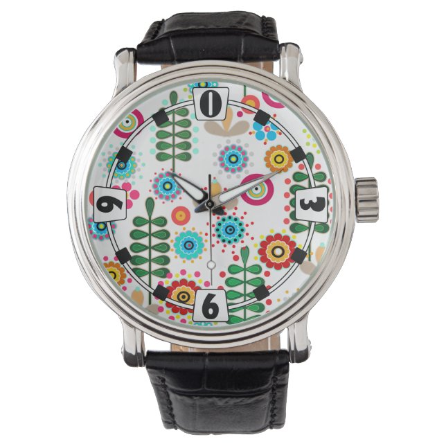 Reloj De Pulsera Retro, retro floral (Anverso)
