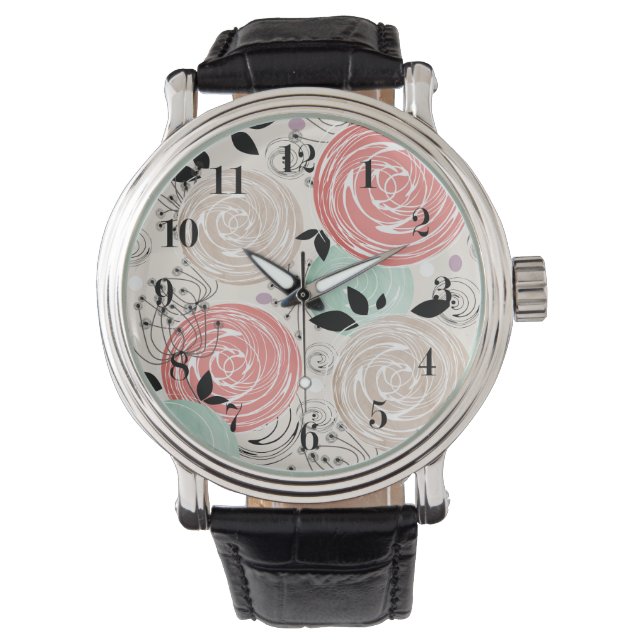 Reloj De Pulsera Retro, rosas (Anverso)