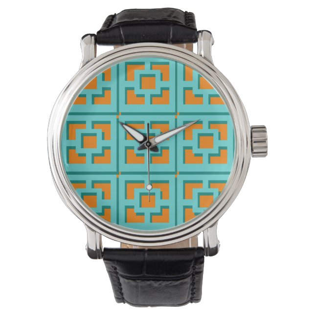 Reloj De Pulsera Retro Turquesa y Naranja Trellis eWatch (Anverso)