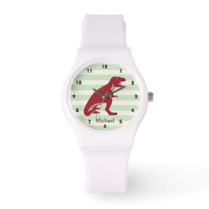 Reloj De Pulsera Rex rojo sobre rayas verdes pasteles