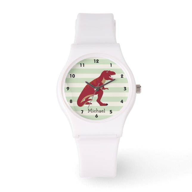 Reloj De Pulsera Rex rojo sobre rayas verdes pasteles (Anverso)