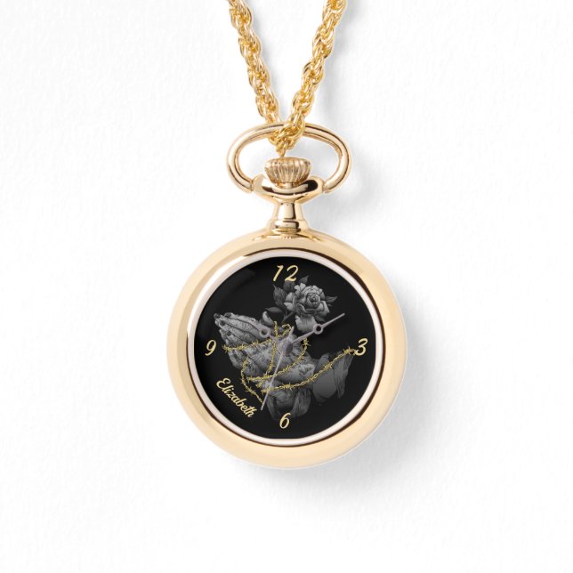 Reloj De Pulsera Rezando las manos con Rosa y Thorns (Anverso)