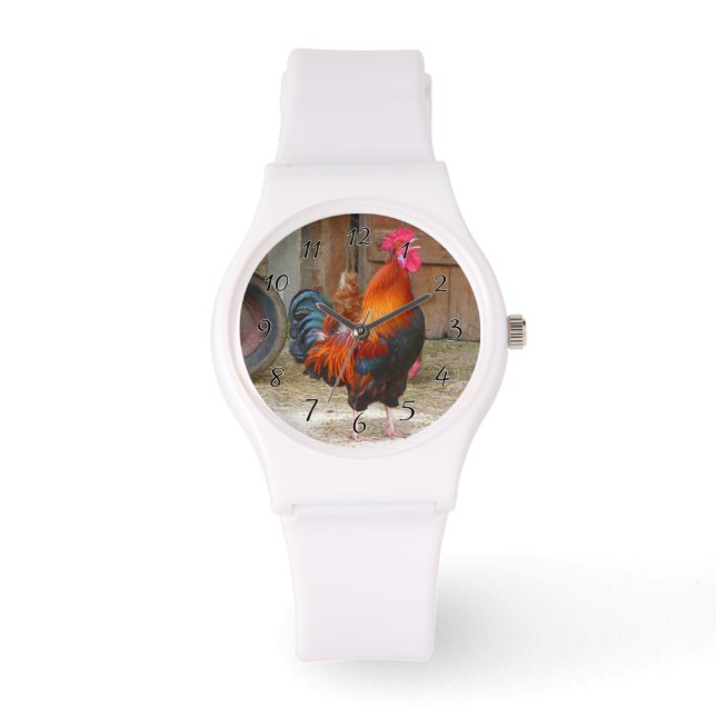 Reloj De Pulsera Rhode Island Red Rooster Crowing in Barnyard (Anverso)