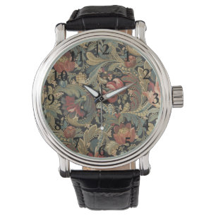 Reloj De Pulsera Rich Floral Tapestry Brocade Antiguo Clásico