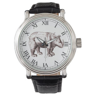 Reloj De Pulsera Rinoceronte - dibujo del estilo del renacimiento