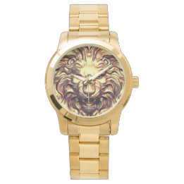 Reloj De Pulsera Roaring Gold Lion Head