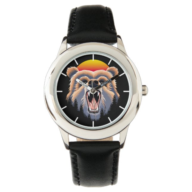 Reloj De Pulsera Roaring Grizzly Bear Face (Anverso)