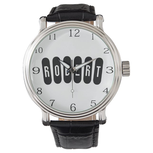 Reloj De Pulsera Robert Mens Nombre En Blanco Y Negro, (Anverso)