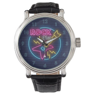 Reloj De Pulsera Rock Fest Simulado Rótulo neón contra pared de lad