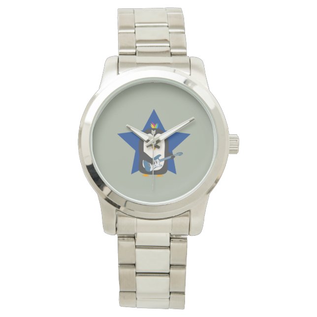 Reloj De Pulsera Rock Guitar Penguin (Anverso)