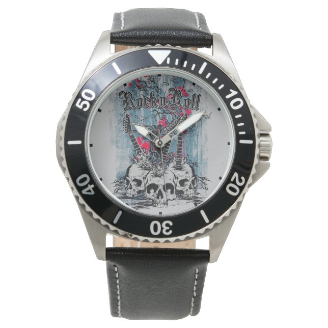 Reloj De Pulsera Rock n Roll Guitar Skulls música gótica (Anverso)
